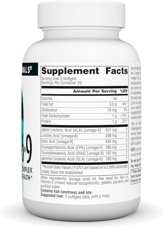 Source Naturals Omega 3-6-9, Essential Fatty Acid Complex for Heart and Brain Health - 60 Softgels