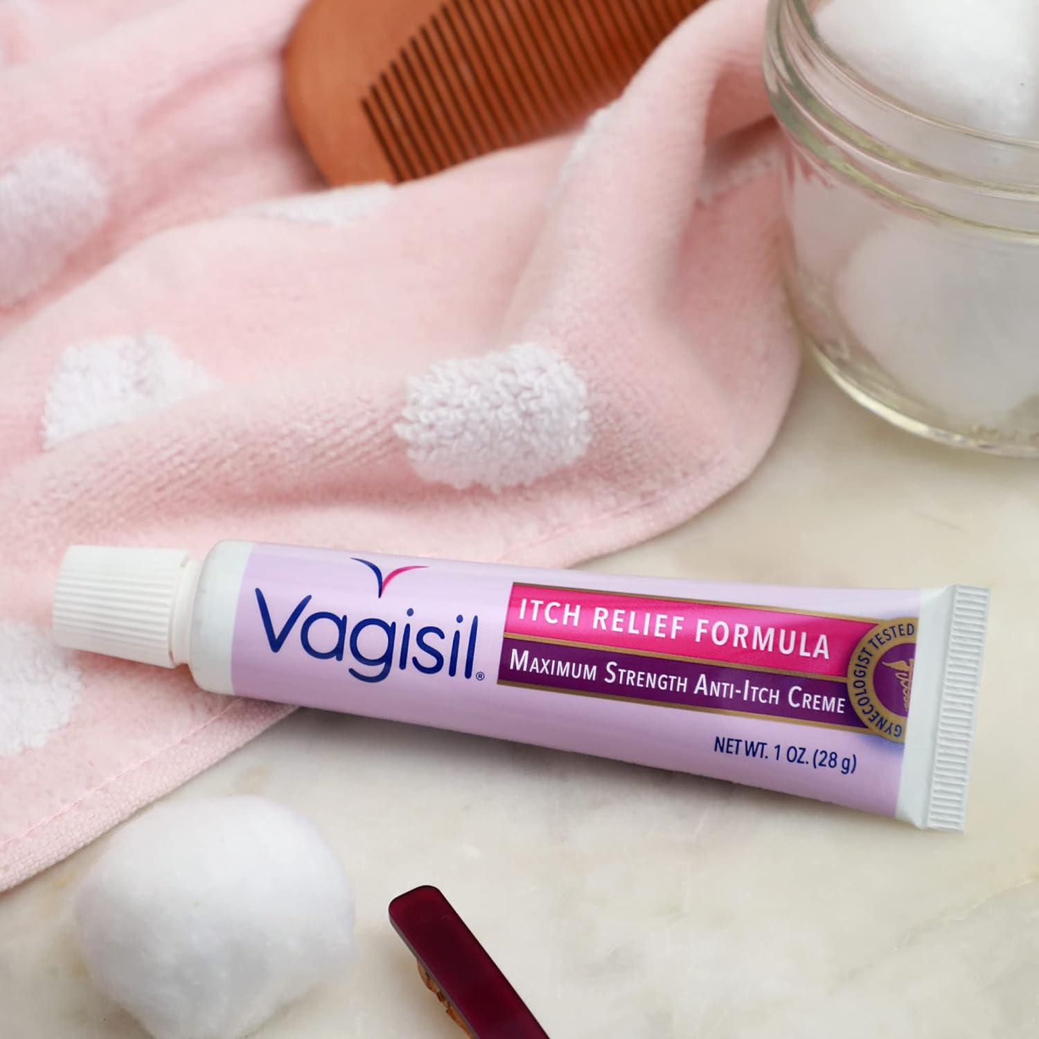Vagisil Maximum Strength Feminine Anti-Itch Cream with Benzocaine for Women, Helps Relieve Yeast Infection Irritation, Gynecologist Tested, Fast-acting, Soothes and Cools Skin, 1 oz : Health & Household