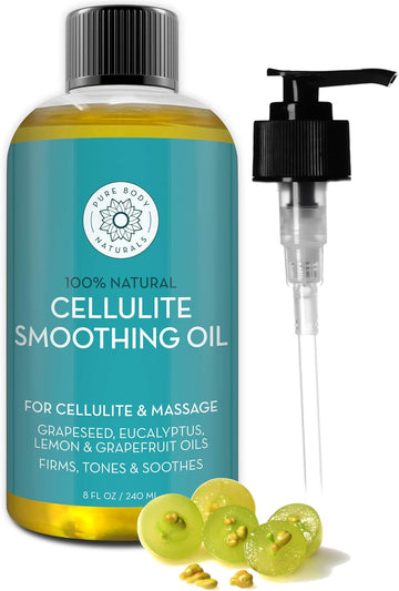 Pure Body Naturals Anti Cellulite Massage Oil, 8 Fl Oz | 100% Natural Cellulite Remover Oil For Thighs And Butt Firming | Chemical Free Body Oil For Skin Tightening And To Reduce Stretch Marks