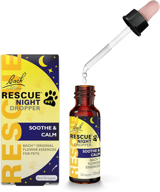 Rescue Pet Night Dropper (10Ml), Separation, Sleepless Nights, Travel, Noise, Calming For Dogs, Cats, & Other Pets, Bach Flower Essences, Gentle, Natural To Promote Relaxation