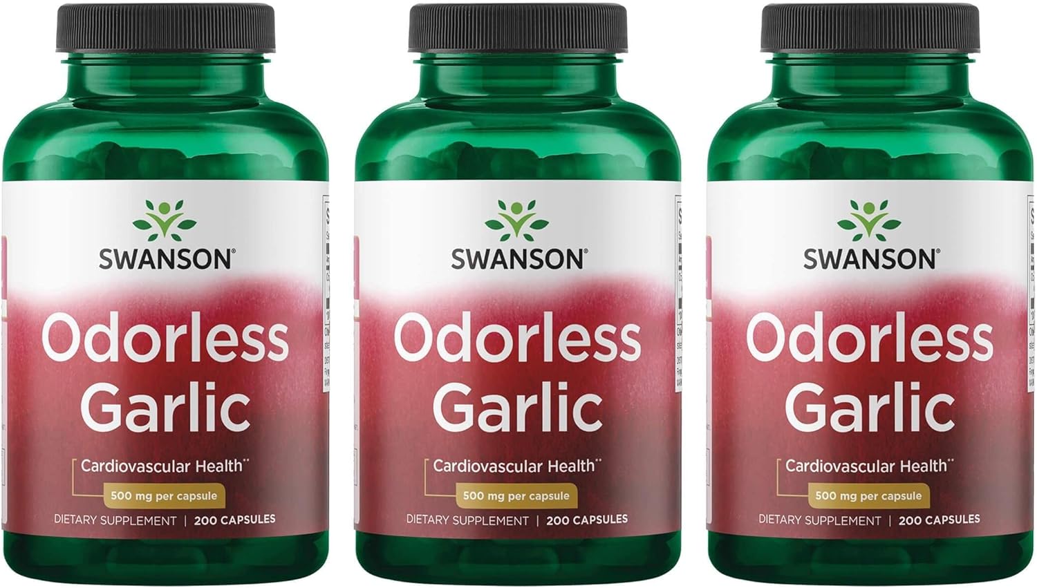 Swanson Odor-Controlled Garlic 500 Milligrams 200 Capsules (3 Pack)