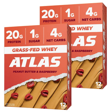 Atlas Protein Bar, 20G Protein, 1G Sugar, Clean Ingredients, Gluten Free (Peanut Butter Raspberry, 12 Count (Pack Of 2))