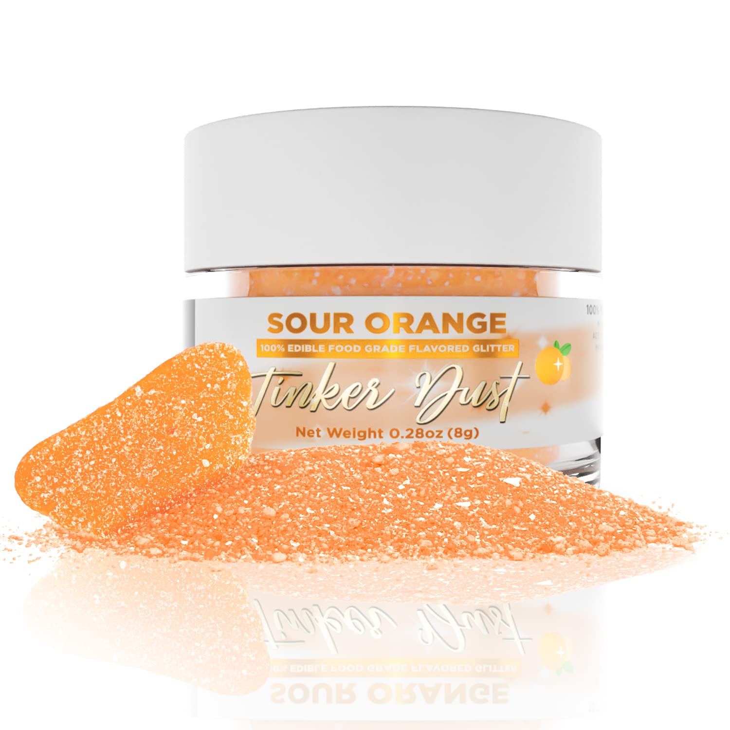 Bakell - Sour Orange Flavored Tinker Dust (8G, 1X Jar) Edible Glitter For Cakes, Cupcakes, Cake Pops, Gummies, Ice Cream And Cookies!