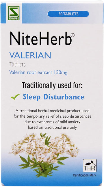 Schwabe Pharma - Niteherb - Valerian Root Extract 150Mg - Traditionally Used For Sleep Disturbances - Traditional Herbal Medicinal Product - 30 Tablets