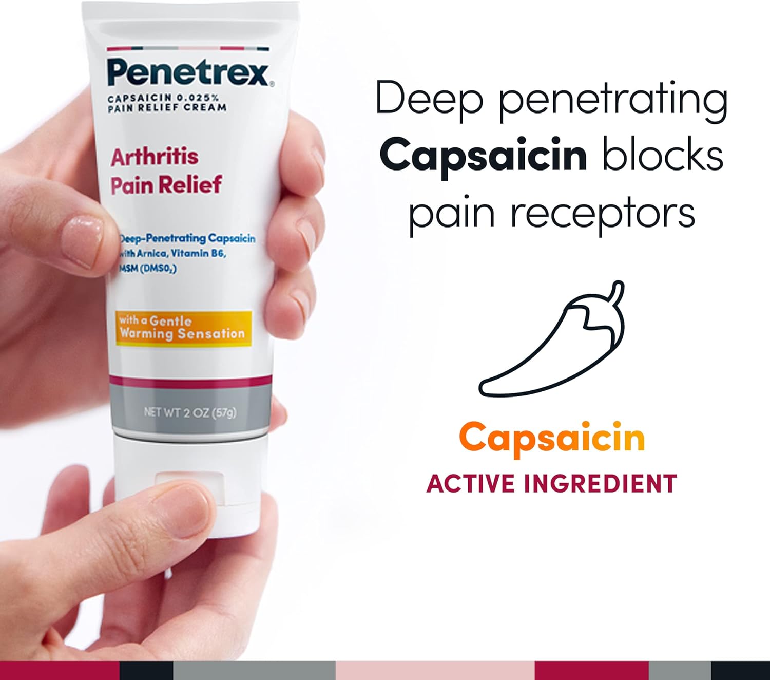 Penetrex Warming Pain Relief Cream – Deep Penetrating Capsaicin with Arnica, Vitamin B6 & MSM(DMSO2) – Apply to Hands, Wrists, Feet, Knees, Elbows and Other Affected Areas, 2 oz : Health & Household