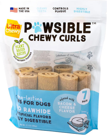 Ultra Chewy Pawsible Chewy Curls - Plant-Based Dog Treats Made In Usa, Bacon And Cheese Flavor - Healthy, Wholesome Reward, Easy To Digest Rawhide Free Snack - 7 Count