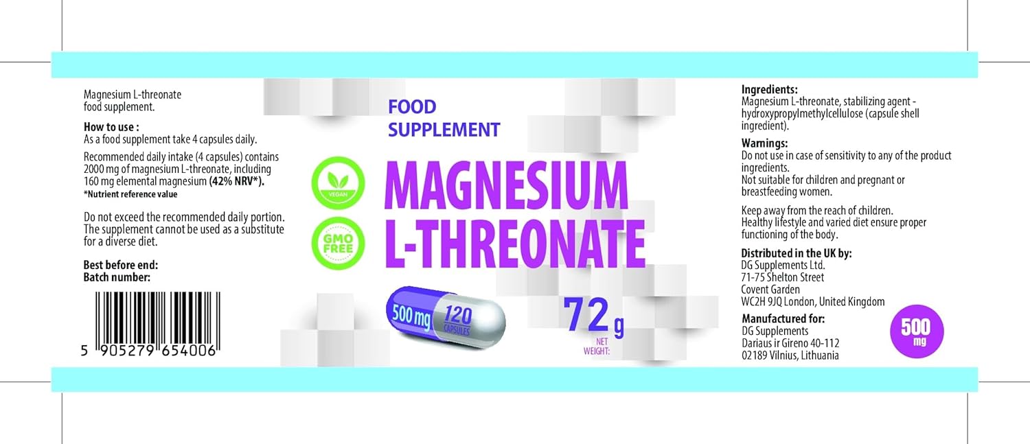 Hepatica Magnesium L-Threonate 2000Mg Per Serving | 120 Vegan Capsules | High Strength Brain, Memory & Heart Health Support | 3Rd Party Lab Tested | Non-Gmo & Gluten-Free