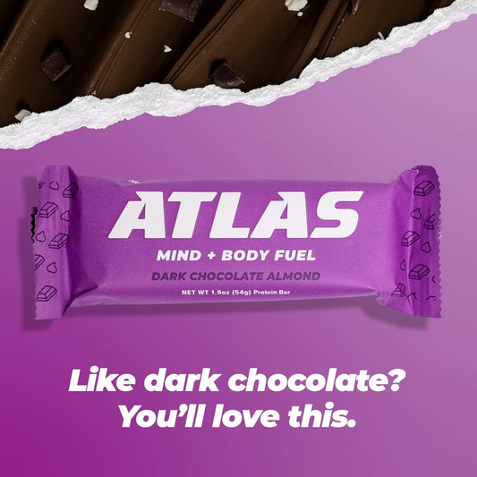 Atlas Protein Bar, 20G Protein, 1G Sugar, Clean Ingredients, Gluten Free (Dark Chocolate Almond, 12 Count (Pack Of 3))