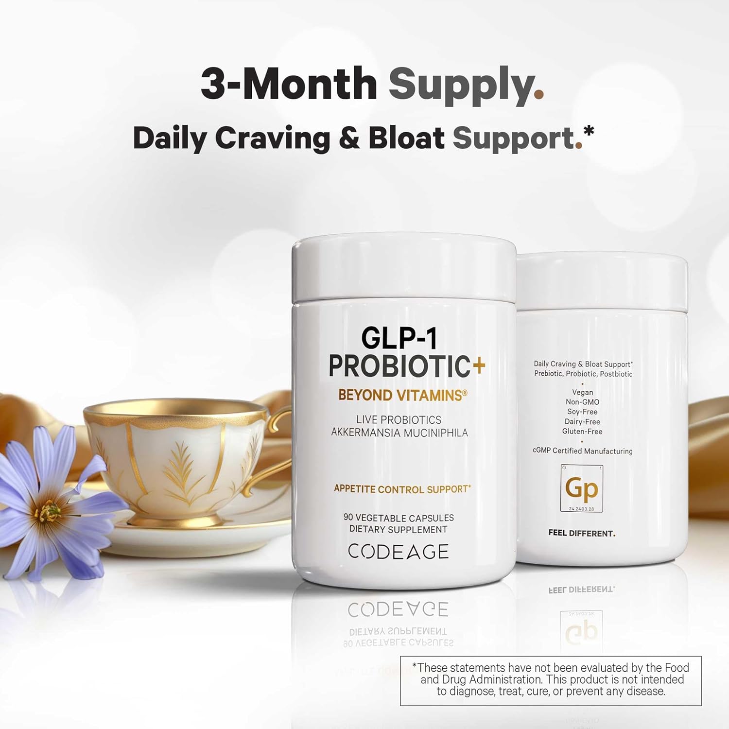 Codeage GLP-1 Probiotic+ - Live Probiotics Akkermansia, Clostridium & Bifidobacterium, Chicory Inulin, Appetite Control & Digestive Health Support Supplement, 500 Million AFU, Non-GMO, 90 Capsules : Health & Household