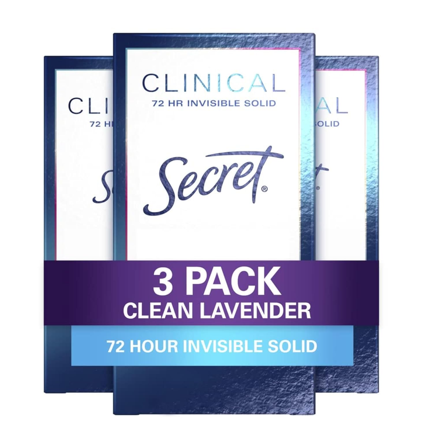 Secret Clinical Strength Antiperspirant And Deodorant For Women, 72 Hr Odor Protection, Invisible Solid, Clean Lavender, 1.6 Oz (Pack Of 3)