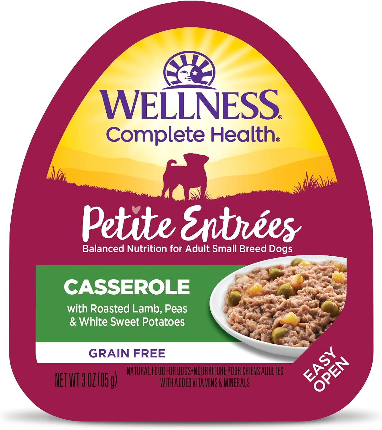 Wellness Petite Entrées Casserole With Roasted Lamb, Peas & White Sweet Potatoes, 3-Ounce Cup (Pack Of 12)