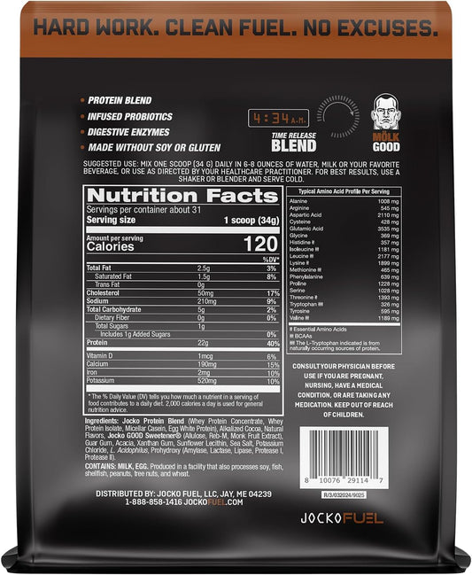 Jocko Mölk Whey Protein Powder 22G Sugar Free Monk Fruit Blend - Muscle Recovery & Growth, Packaging May Vary (31 Servings, Chocolate Milkshake)