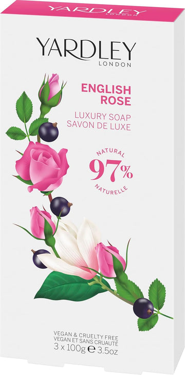 Yardley London English Rose Soap, Moisturising Solid Soap Bar For Women, Finely Milled Soap Bar With Notes Of Citrus And Magnolia 3X100G