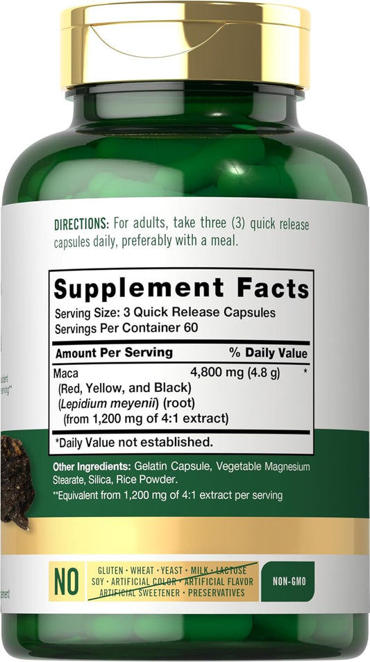 Carlyle Maca Root Capsules | 4800Mg | 180 Count | High Potency Extract | Non-Gmo And Gluten Free Formula