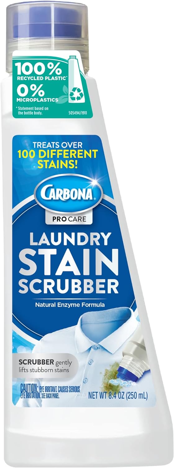 Carbona Laundry Stain Scrubber | Bio-Enzyme Stain Remover | Eliminates Fat, Oil, Blood, Milk, Fruit, Ketchup, Vegetables & Baby Food Stains | Save On Skin & Washable Fabrics | 1 Pack, 8.4 Fl Oz