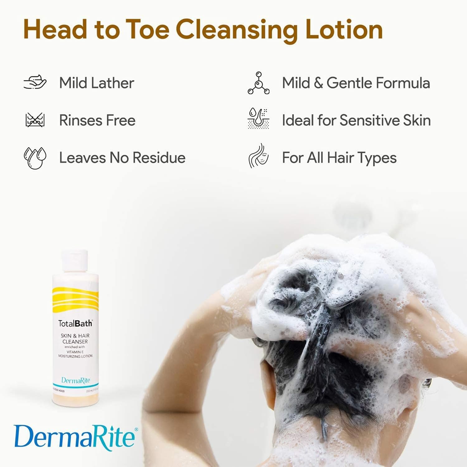 Dermarite Totalbath Skin & Hair Cleanser, Enriched With Vitamin E Moisturizing Lotion - Shampoo And Full Body Wash - 7.5 Oz., 1 Count : Beauty & Personal Care