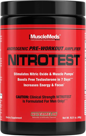 Musclemeds Nitrotest Pre-Workout Supplement Drink, Boost Nitric Oxide, Testosterone, Blue Raspberry, 30 Serving, 1.04 Pound, 1 Count