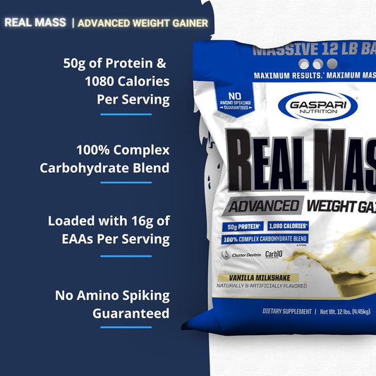 Gaspari Nutrition Real Mass, Advanced Weight Gainer, High Protein, Gyc