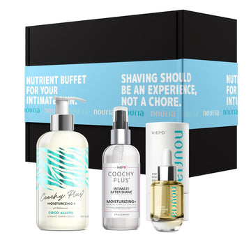 Coochy Plus Hydrolock Moisturizing+ 3-Steps Kit Intimate Shave Gift Set: Nouria Pre-Shave Elixir Oil + Coochy Plus Shave Cream Coco Allure + Coochy Plus After Shave Protection Mist