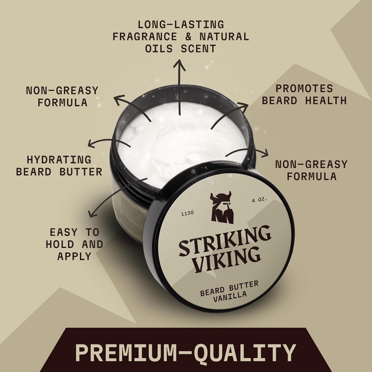 Striking Viking Beard Butter Unscented - Hydrating Balm With Natural Ingredients - Beard Cream For Men With Non-Greasy Formula - Unscented, 4 Oz : Beauty & Personal Care