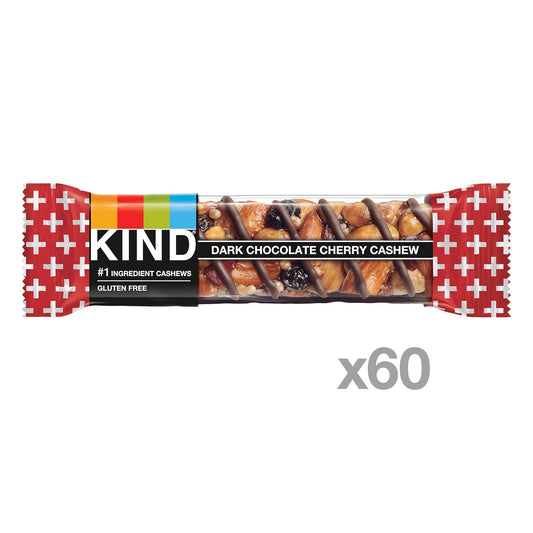 Kind Nut Bars, Dark Chocolate Cherry Cashew, 1.4 Ounce, 60 Count, Gluten Free, Low Glycemic Index, 4G Protein