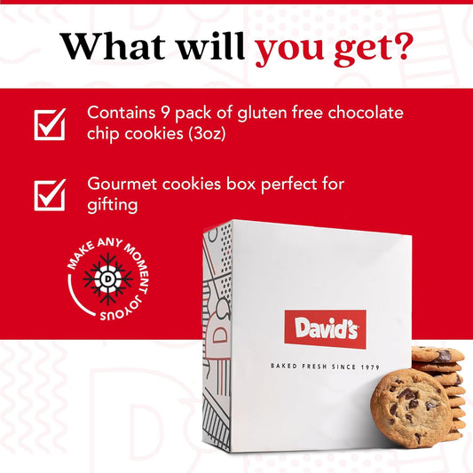 David'S Cookies Gluten-Free Chocolate Chip Cookies 9-Pack - Gourmet Cookies With No Added Preservatives - Fresh Bakery Dessert - Toddler And Kids Snacks For School