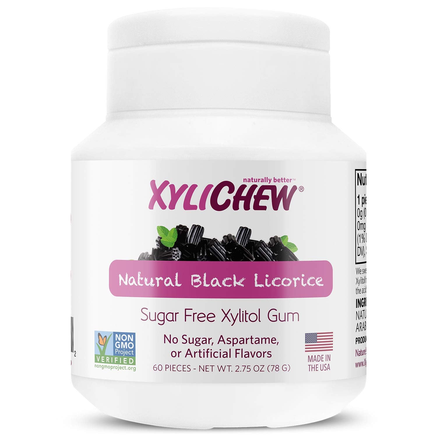 Xylichew 100% Xylitol Chewing Gum - Non Gmo, Non Aspartame, Gluten Free, And Sugar Free Gum - Natural Oral Care, Relieves Bad Breath And Dry Mouth - Licorice, 60 Count