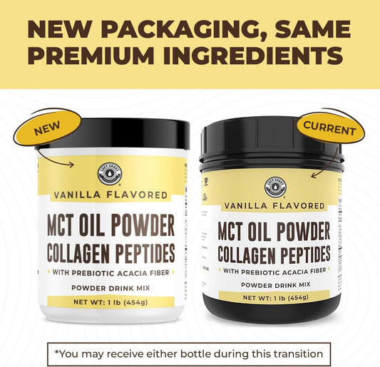 Keto Mct Oil Powder + Collagen + Prebiotic Acacia Fiber, Vanilla Flavor, 16Oz. Mct Oil Powder From Coconuts. Grass Fed Collagen, Perfect For Keto, 0 Net Carb, Stevia, Erythritol, Powdered Drink