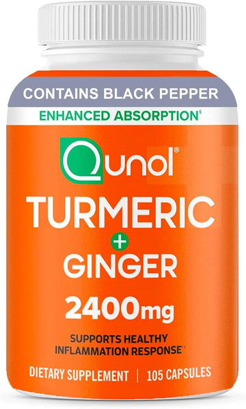 Turmeric Curcumin with Ginger and Black Pepper, Qunol 2400mg Turmeric Extract with 95% Curcuminoids,105 Count (Packaging may vary)