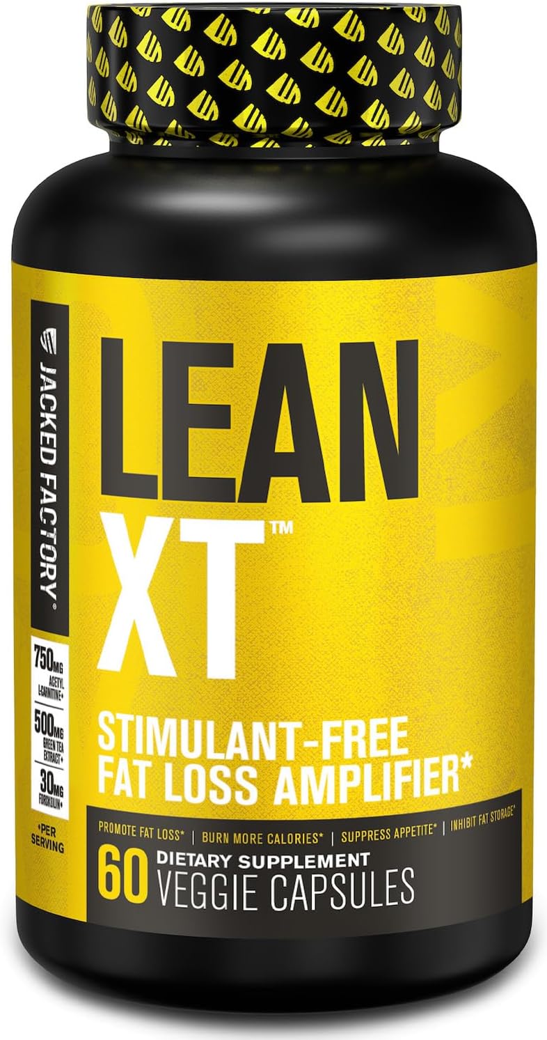 Jacked Factory Lean-Xt Caffeine Free Fat Burner - Non Stim Weight Loss Supplement, Appetite Suppressant & Metabolism Booster | Acetyl L-Carnitine, Green Tea Extract, Forskolin - 60 Natural Diet Pills