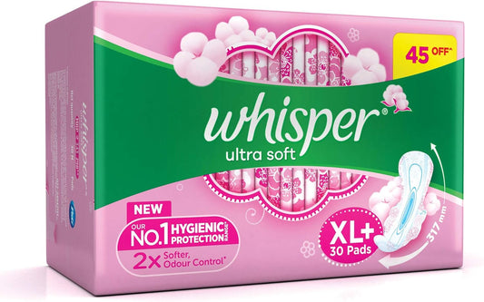 Whisper Ultra Soft Sanitary Pads - 30 Pieces (XL Plus)