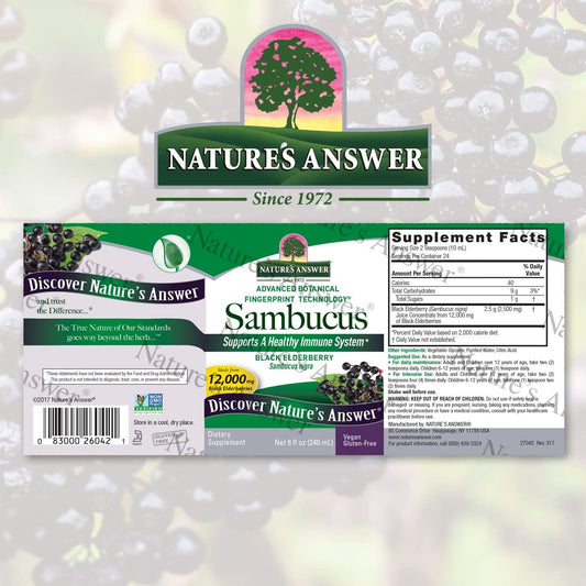 Nature's Answer Sambucus Black Elder Berry Extract Syrup in Plastic Bottle Alcohol-Free 8- s | Daily Immune Support | Packed with Antioxidants | Family Friendly | ue Season Defender