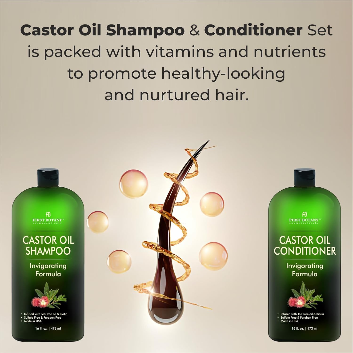 Castor Oil Shampoo and Conditioner - A Anti Hair Loss Set Thickening formula For Hair Regrowth, Anti Thinning Sulfate Free product with Tea tree oil & Biotin For Men and women - 16 oz : Beauty & Personal Care