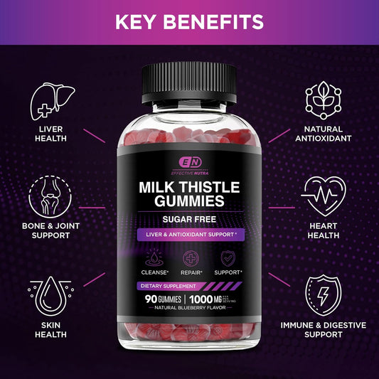 Milk Thistle Gummies - Sugar Free Milk Thistle 1000Mg Extract, Liver Detox And Antioxidant Support (90Ct)