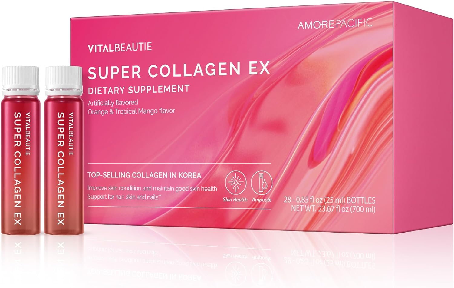 VITALBEAUTIE Super Collagen EX (Liquid Marine Collagen) Containing Biotin, Vitamin C, Hyaluronic Acid, L-Glutathione by AMOREPACIFIC Korean Skincare - 28 Servings