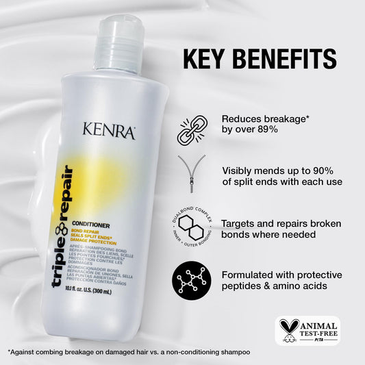 Kenra Triple Repair Conditioner | Targets & Repairs Weak Or Broken Bonds | Split Ends | Damaged Hair | Bond Builder | Sulfate-Free