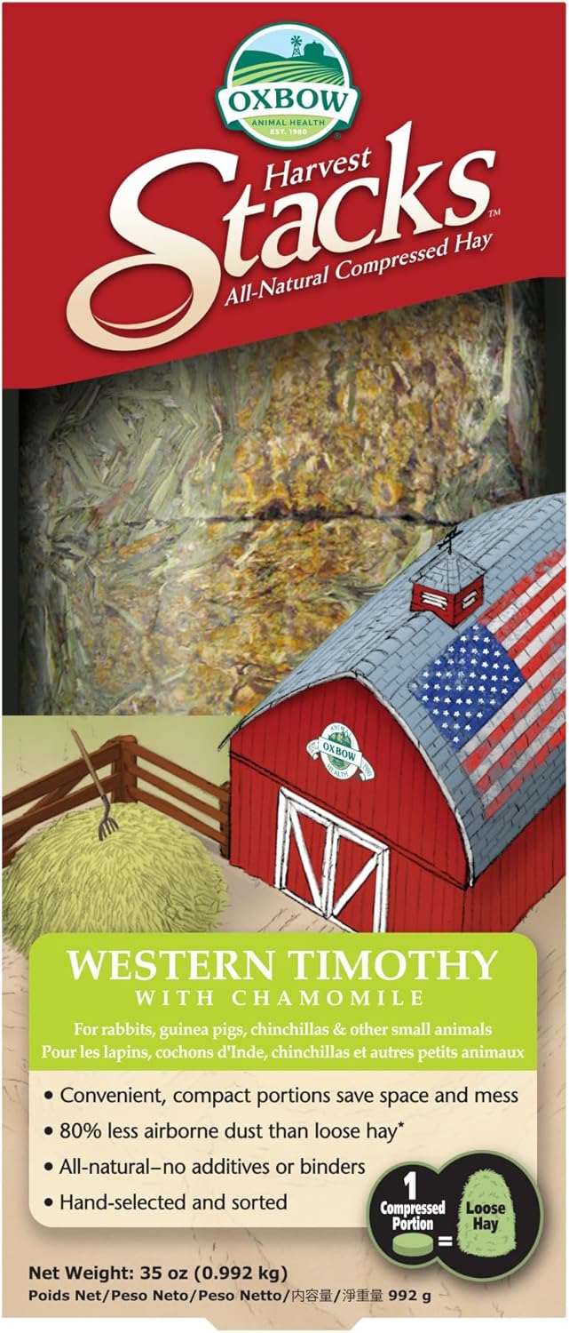 Oxbow Animal Health Harvest Hay Stacks - Western Timothy Hay With Chamomile - All Natural Hay For Rabbits, Guinea Pigs, Chinchillas, Hamsters & Gerbils - 35 Oz