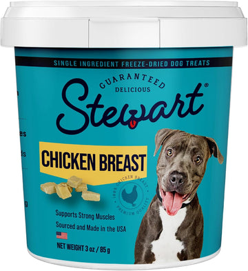 Stewart Freeze Dried Dog Treats, Chicken Breast, 3 Oz, Grain Free & Gluten Free, Resealable Tub, Single Ingredient, Training Treat In Beef Liver, Salmon, Chicken Liver & Chicken Breast 4, 14, 21 Oz