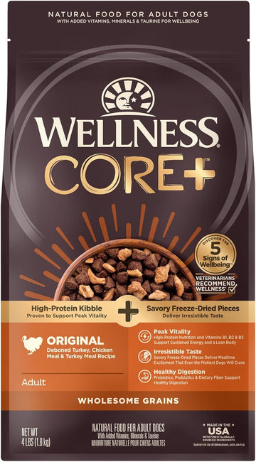 Wellness Core+ (Formerly Rawrev) Grained Dry Dog Food, Original Turkey & Chicken With Freeze Dried Turkey Recipe, 4 Pound Bag