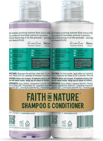 Faith In Nature Natural Lavender & Geranium Shampoo And Conditioner Set, Nourishing, Vegan & Cruelty Free, No Sls Or Parabens, For Normal To Dry Hair, 2 X 400Ml