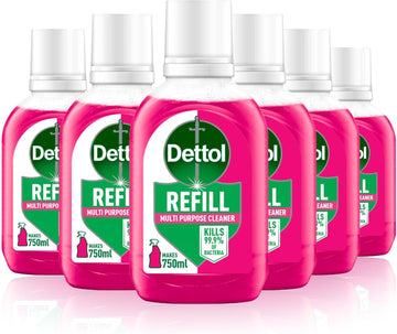 Dettol Refill Multi Surface Spray, Pomegranate, Multipack Of 6 X 50Ml, Total 300Ml, Makes 750Ml Per Refill, Antibacterial Surface Cleaner Spray, Antibacterial, Disinfectant, Household Cleaners
