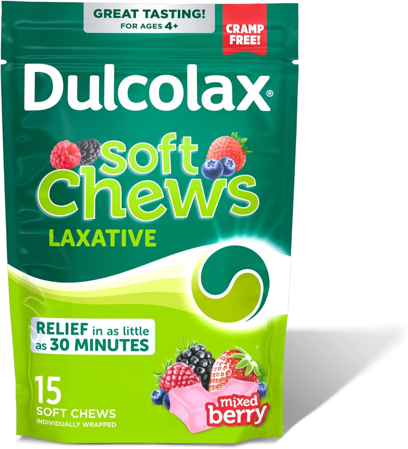Dulcolax Saline Laxative Soft Chews, Gentle Constipation Relief, Mixed Berry Flavor, Magnesium Hydroxide 1200 Mg, 60 Count