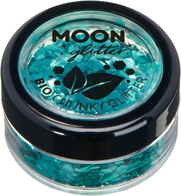 Biodegradable Eco Chunky Glitter By Moon Glitter - Turquoise - Cosmetic Bio Festival Makeup Glitter For Face, Body, Nails, Hair, Lips - 3G