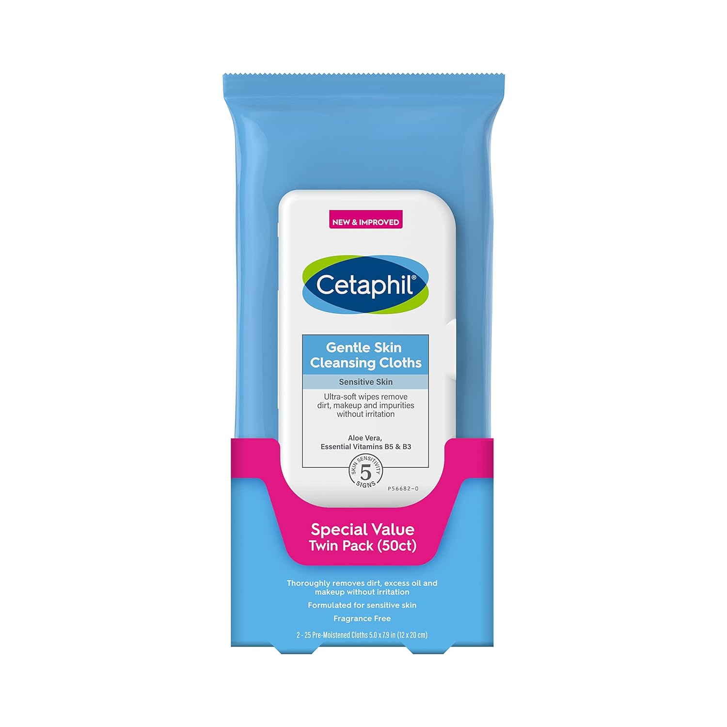 Cetaphil Face And Body Wipes, Gentle Skin Cleansing Cloths, 50 Count, Twin Pack, For Dry, Sensitive Skin, Flip Top Closure, Great For The Gym,Travel, In The Car, Hypoallergenic, Fragrance Free