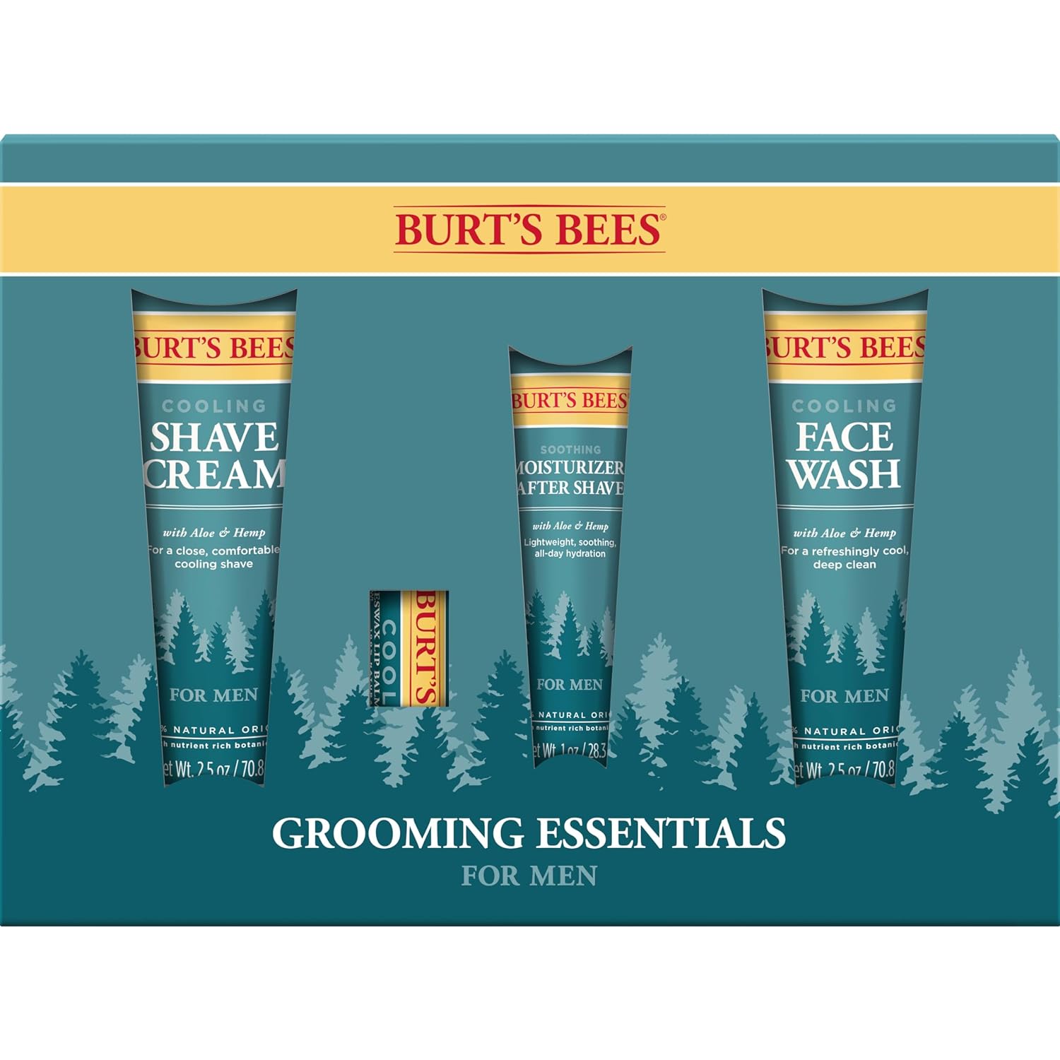 Burt's Bees Christmas Gifts, 4 Stocking Stuffers Products for Men, Grooming Essentials Kit - Cooling Face Wash, Shave Cream, Soothing Moisturizer After Shave & Original Beeswax Lip Balm
