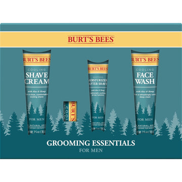 Burt's Bees Christmas Gifts, 4 Stocking Stuffers Products for Men, Grooming Essentials Kit - Cooling Face Wash, Shave Cream, Soothing Moisturizer After Shave & Original Beeswax Lip Balm
