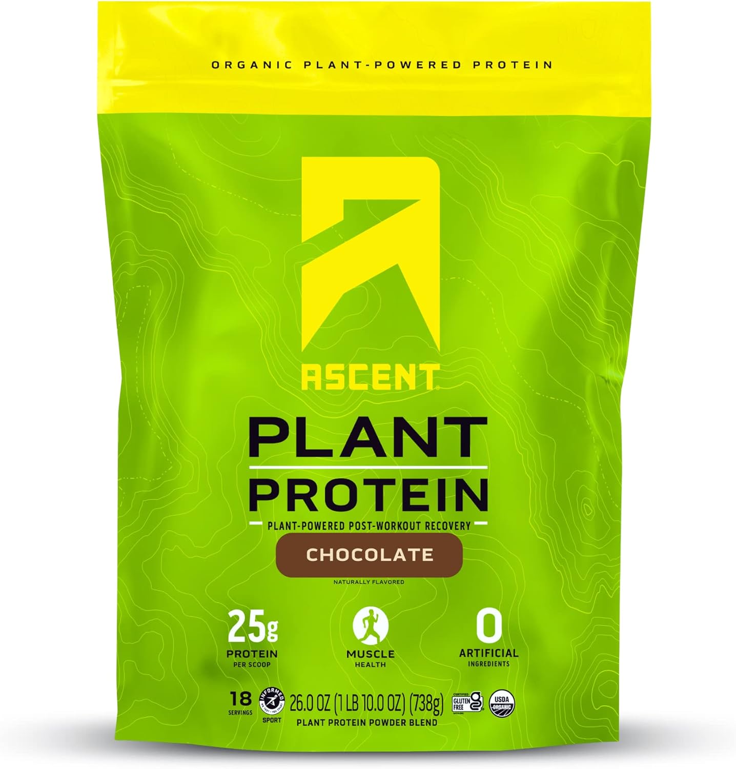 Ascent Plant Based Protein Powder - Non Dairy Vegan Protein, Zero Artificial Ingredients, Soy & Gluten Free, No Added Sugar, 4G Bcaa, 2G Leucine - Chocolate, 18 Servings