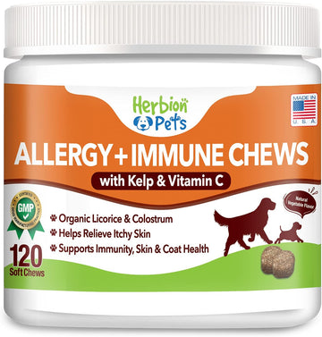 Herbion Pets Allergy + Immune Chews with Kelp & Vitamin C, 120 Soft Chews - Supports Immunity, Skin and Coat Health - Relieves Itchy Skin - Made in USA - Natural Vegetable Flavor - for Dogs 12 Weeks+