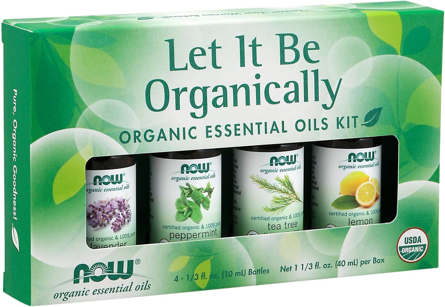 NOW Essential Oils, Let It Be Organically Kit, 4x10ml Including: Organic Lavender, Organic Tea Tree, Organic Peppermint and Organic Lemon Essential Oils With Child Resistant Caps : Health & Household