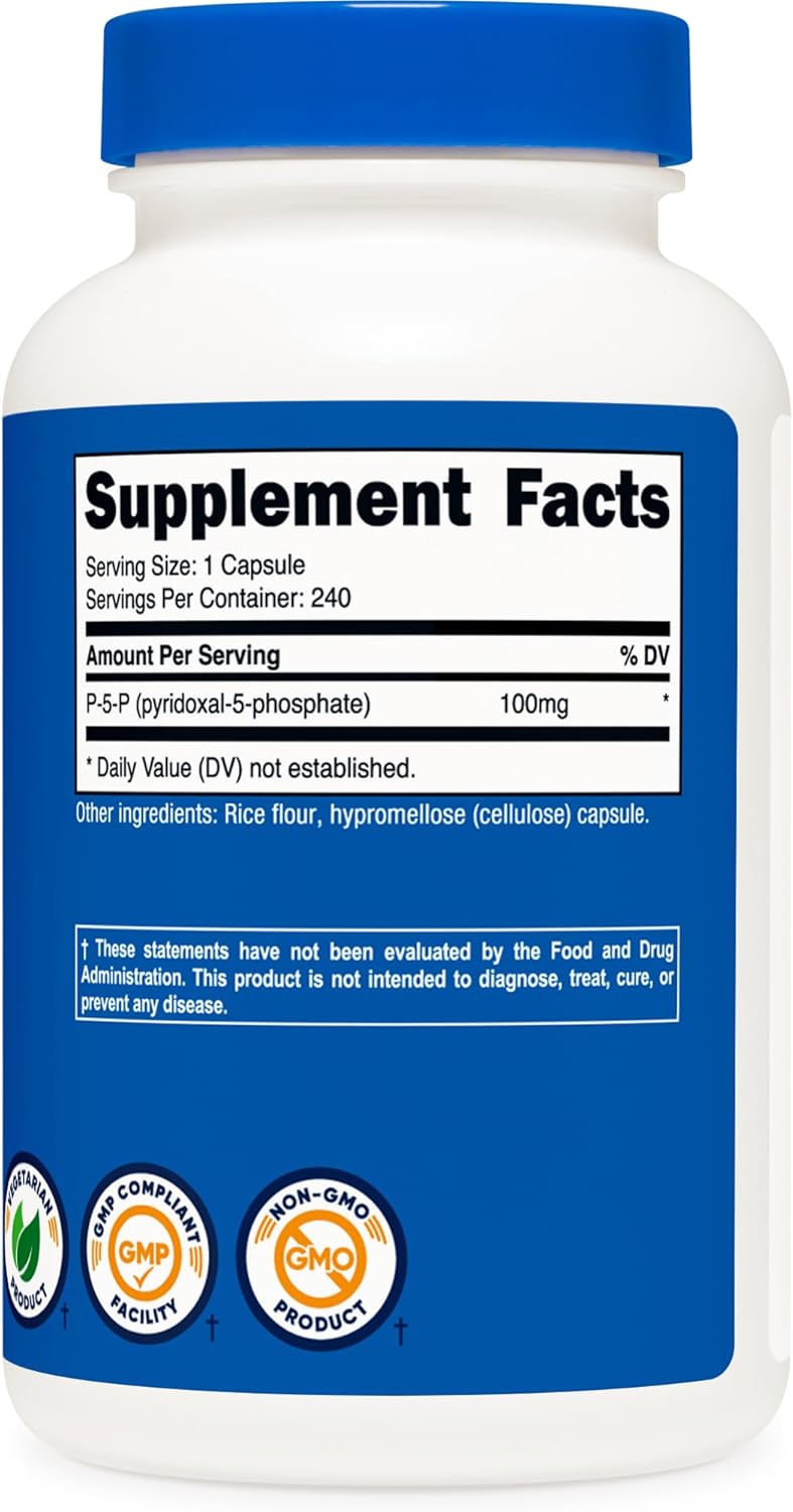 Nutricost P5P Vitamin B6 Supplement 100mg, 240 Capsules (Pyridoxal-5-Phosphate) - Vegetarian Friendly, Non-GMO, Gluten Free : Health & Household